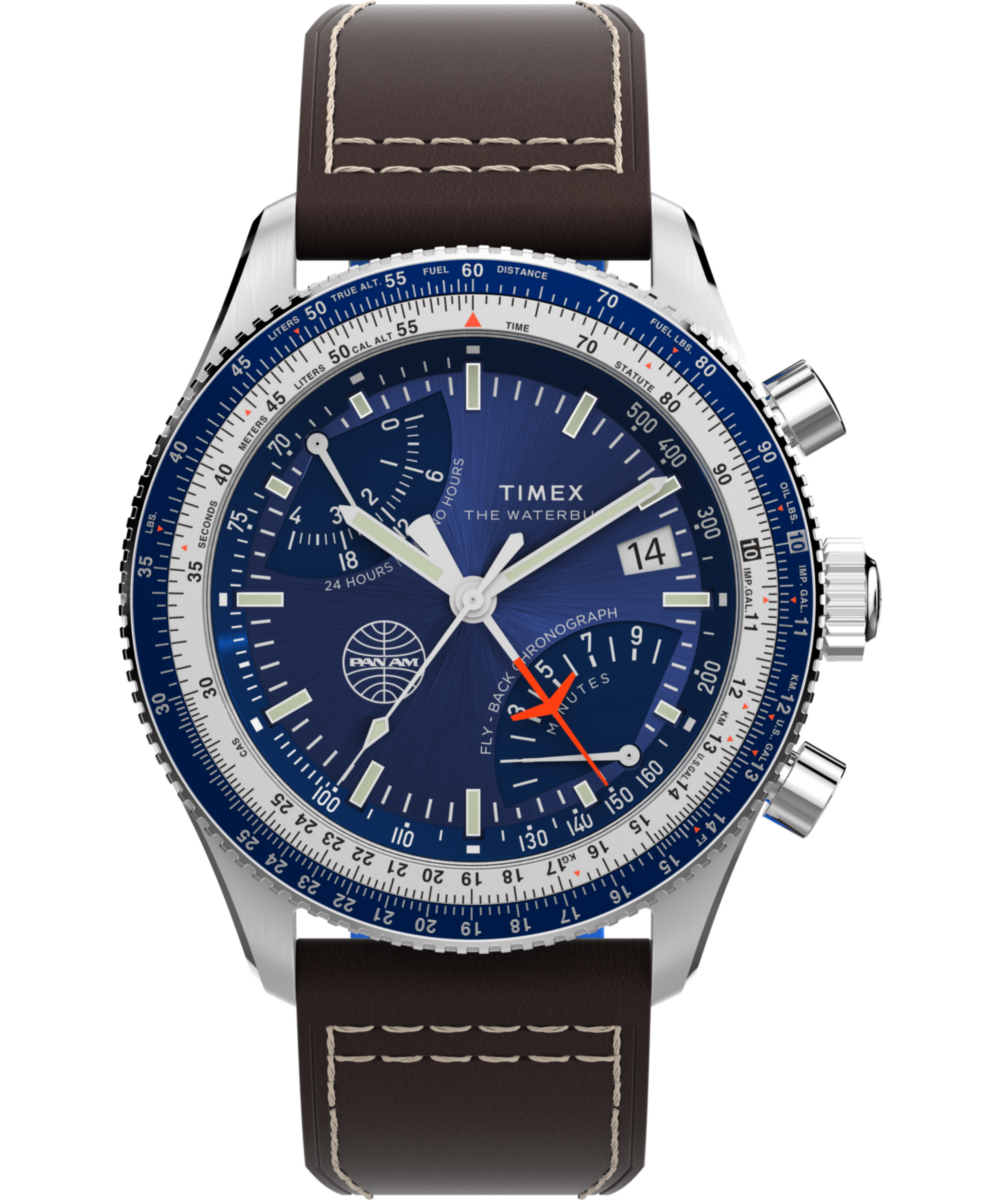 Timex Fly-Back Chronograph x Pan Am® 43mm Leather Strap Watch