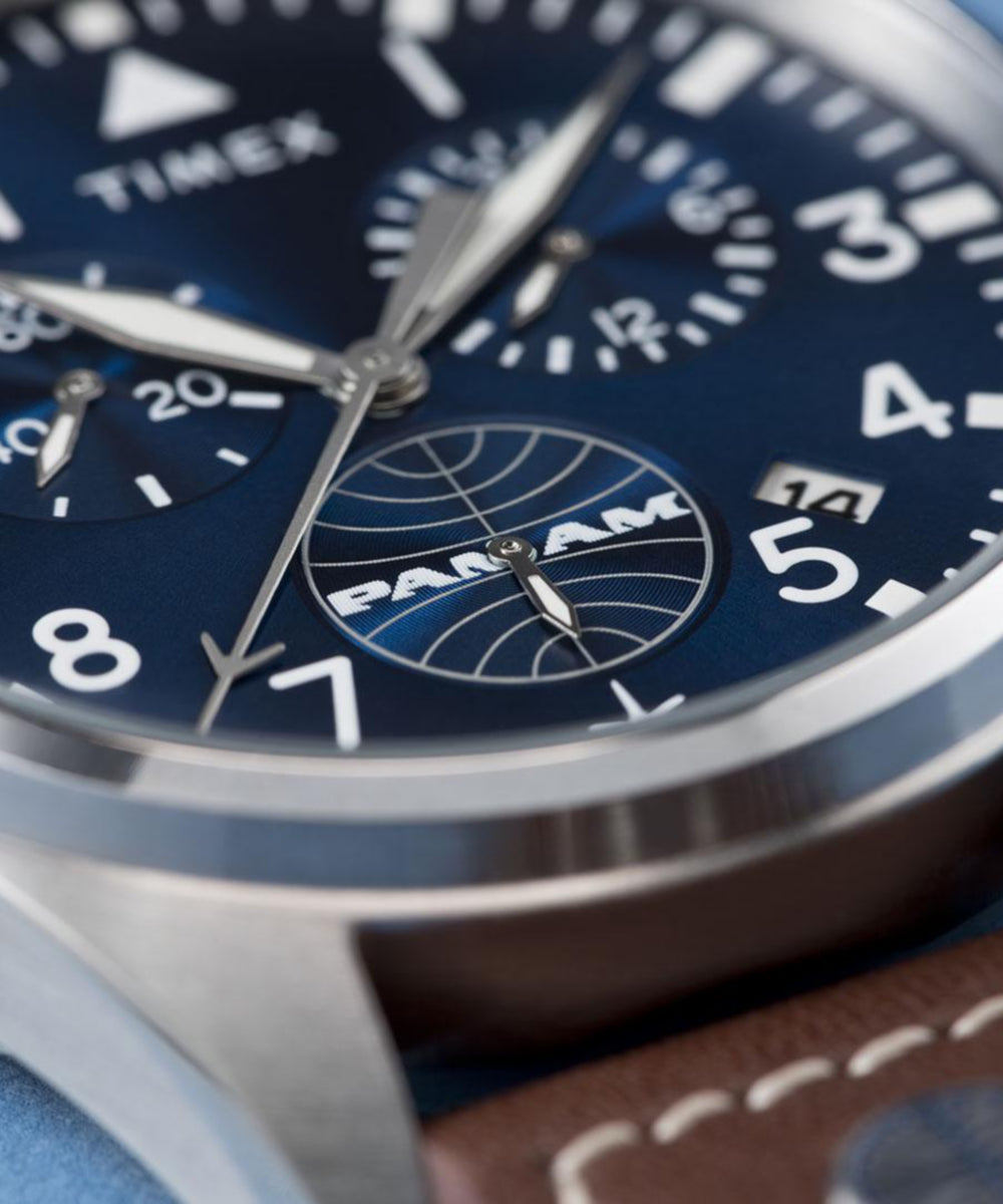 Timex X Pan Am Chronograph 42mm Leather Strap Watch